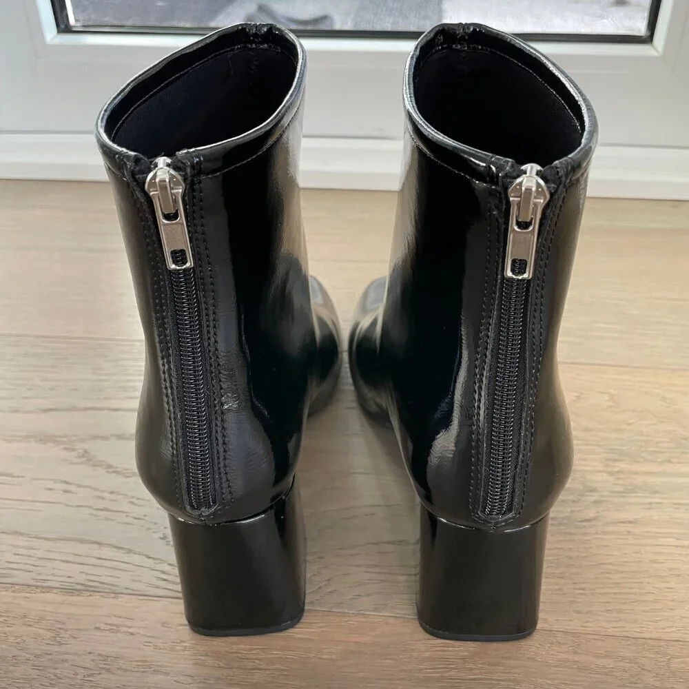Sheln Almond Toe Chunky Heel Back Zip Waterproof Fashion Booties Black Sz 10 NWT - Picture 3 of 10